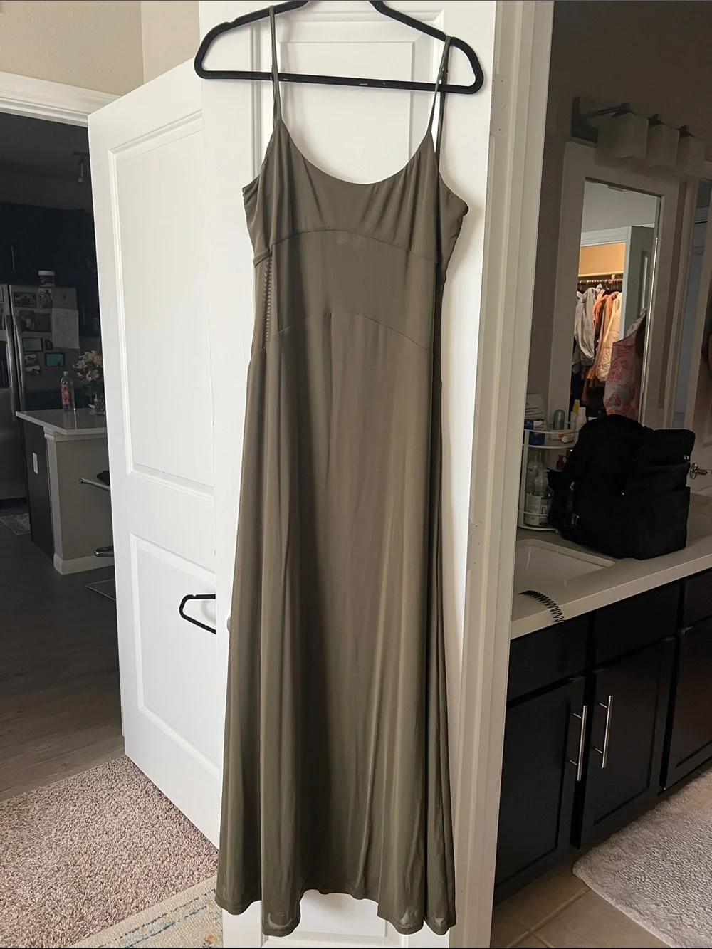 Peppermayo Olive Slip Maxi Dress with Spaghetti Straps